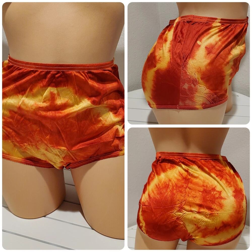 Vanity Fair Lace Nouveau Nylon Full Cut Panty Shiny Yellow Red Rainbow Edge 6/M